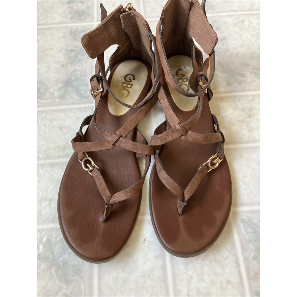 Guess GBG Cobell Strappy Gladiator Sandals Dusty Brown sz 8‎ Cognac Boho Casual
